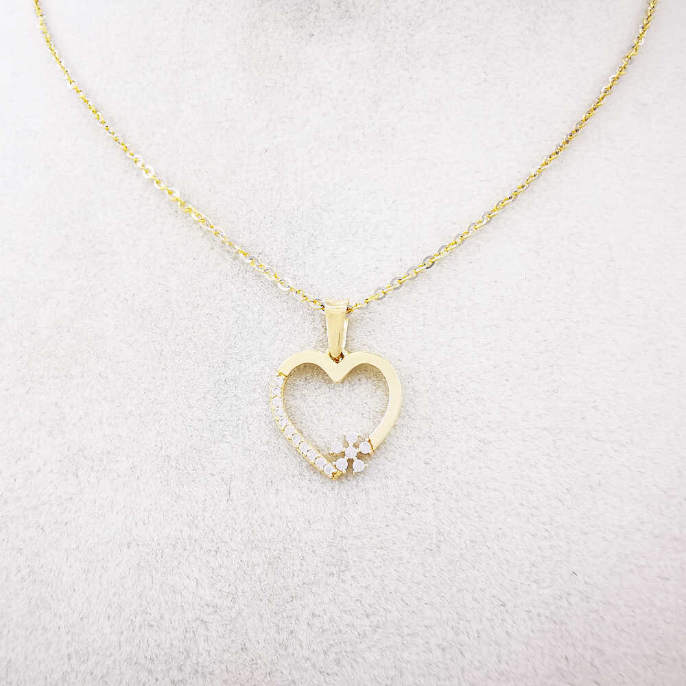 Zlatá retiazka kombinovaná Anker s príveskom srdca s kvietkom a zirkónmi